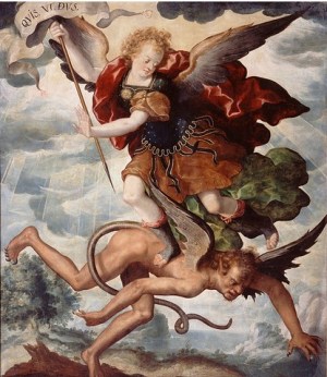 Arcángel Miguel luchando contra Lucifer
