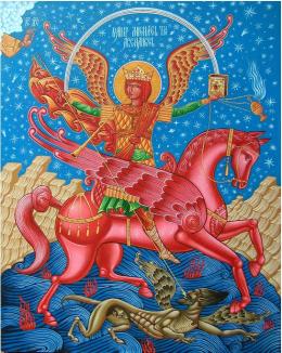 San Miguel Arcángel en lucha con Lucifer