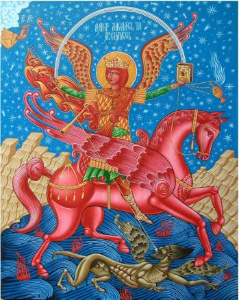 San Miguel Arcángel en lucha con Lucifer