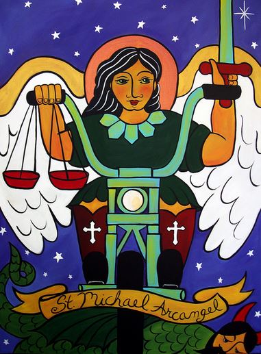 San Miguel Arcángel en motocicleta