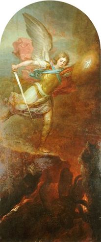 San Miguel Arcángel expulsando al infierno a Lucifer