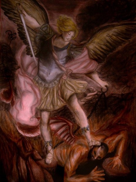San Miguel Arcángel en lucha con Lucifer