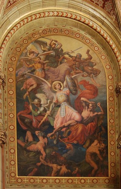 San Miguel Arcángel en la caída de los ángeles rebeldes