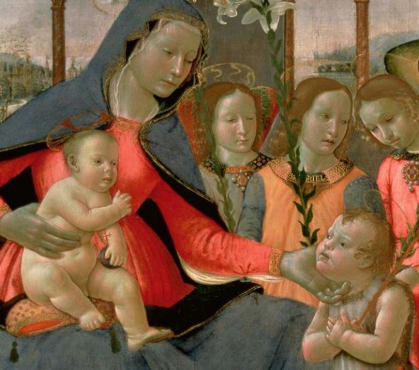 La Virgen María, el Niño Jesús, San Juan Bautista y los 3 Arcángeles