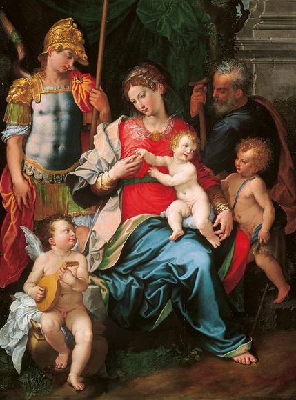 Conversación Sagrada de la Virgen María el Niño Jesús Niño con los santos José y Miguel Arcángel