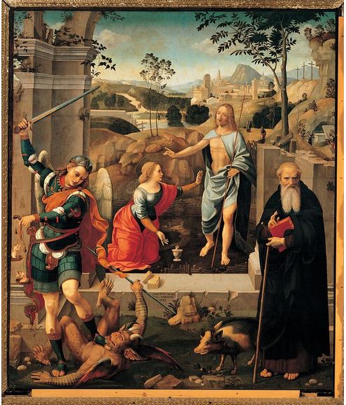 Cristo aparece a María Magdalena, San Miguel Arcángel y San Antonio Abad