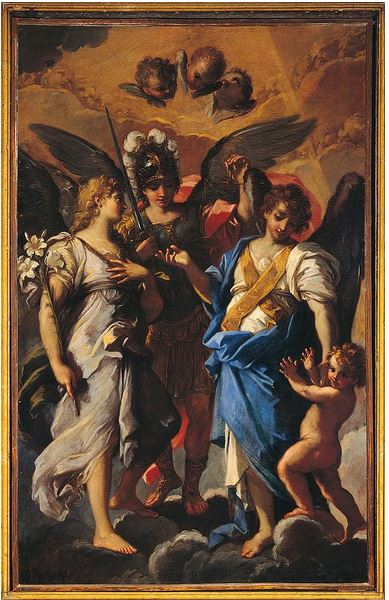 Los tres Arcángeles Miguel, Rafael y Gabriel con Tobias