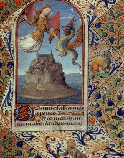 San Miguel luchando contra el dragón sobre Mont-St-Miguel