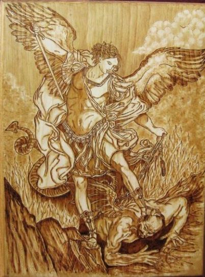 El Príncipe celestial luchando contra Lucifer