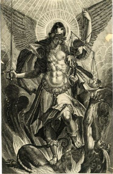 Miguel el pesador de almas en lucha contra Lucifer