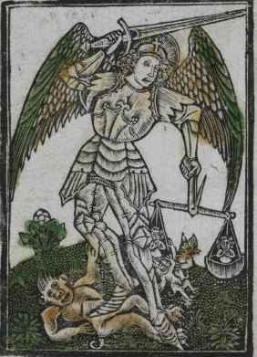Arcángel Miguel pisando al demonio